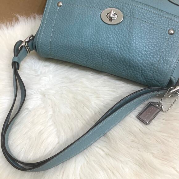 COACH HAMILTON Robins Egg Blue Leather Convertible Turn Lock Flap XBody F13957 - Picture 5 of 16